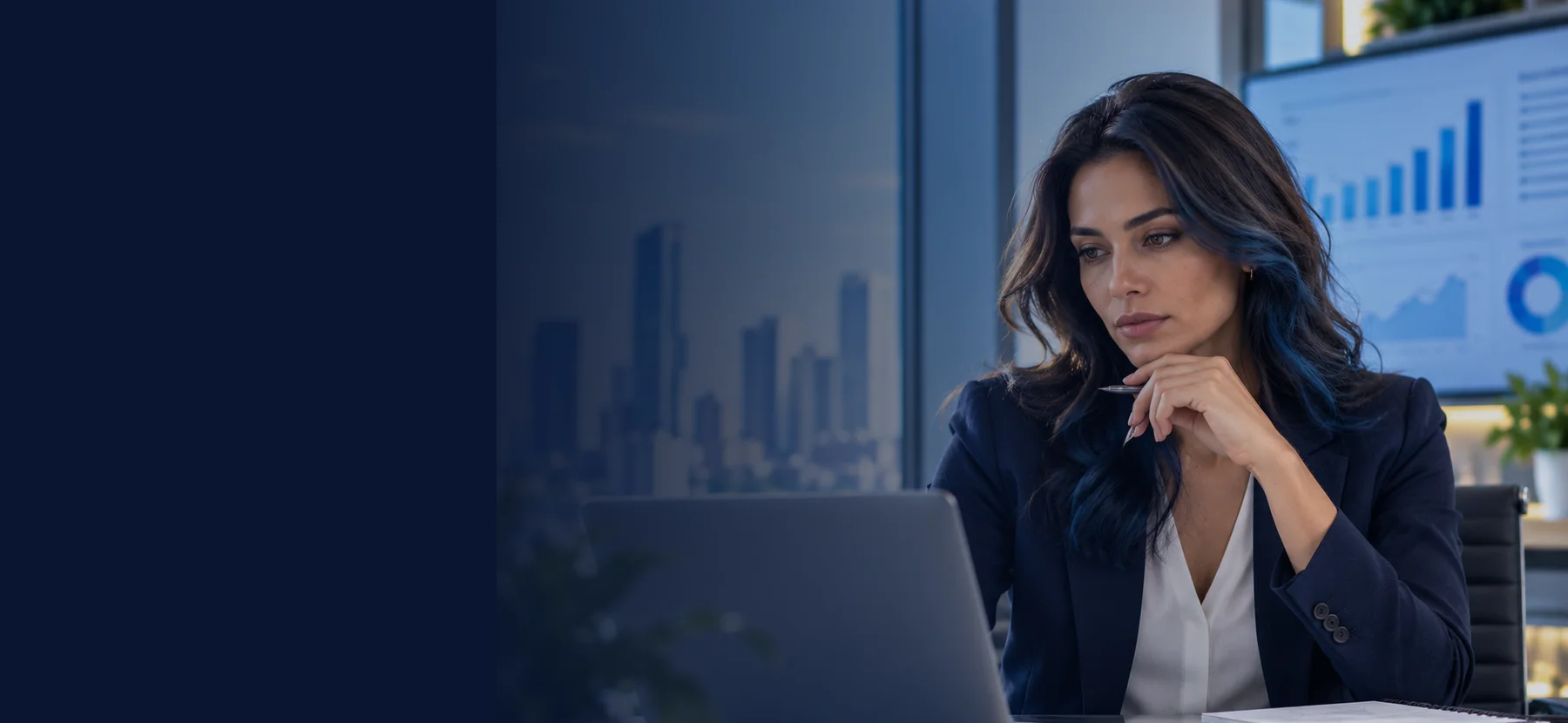 Directora de marketing analizando métricas de campañas de publicidad digital
